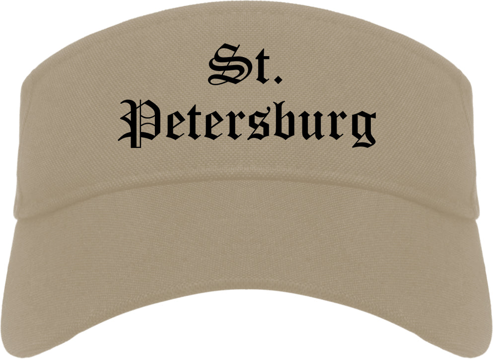 St. Petersburg Florida FL Old English Mens Visor Cap Hat Khaki