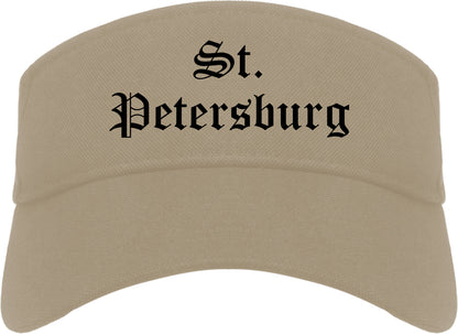 St. Petersburg Florida FL Old English Mens Visor Cap Hat Khaki