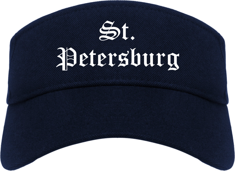 St. Petersburg Florida FL Old English Mens Visor Cap Hat Navy Blue