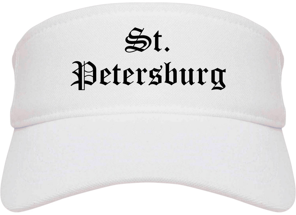 St. Petersburg Florida FL Old English Mens Visor Cap Hat White