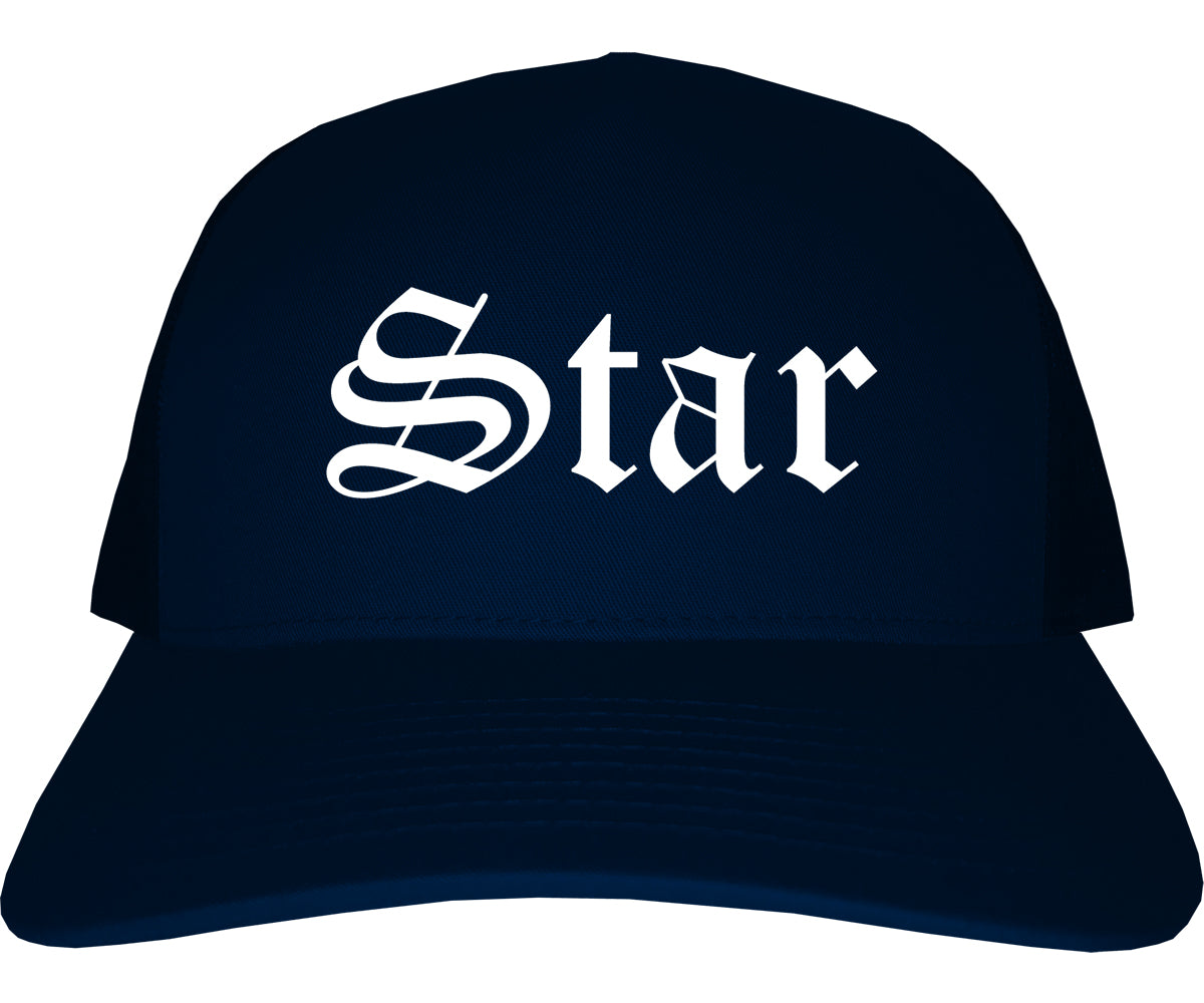 Star Idaho ID Old English Mens Trucker Hat Cap Navy Blue