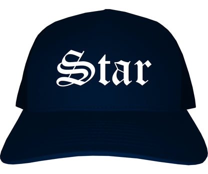 Star Idaho ID Old English Mens Trucker Hat Cap Navy Blue