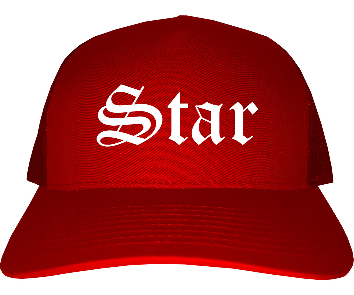 Star Idaho ID Old English Mens Trucker Hat Cap Red
