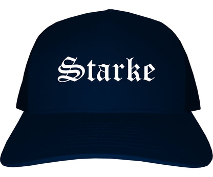 Starke Florida FL Old English Mens Trucker Hat Cap Navy Blue