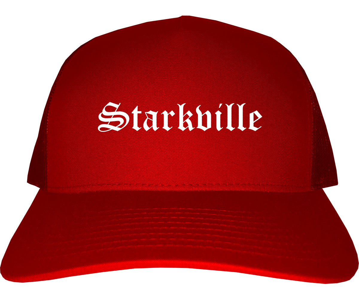 Starkville Mississippi MS Old English Mens Trucker Hat Cap Red