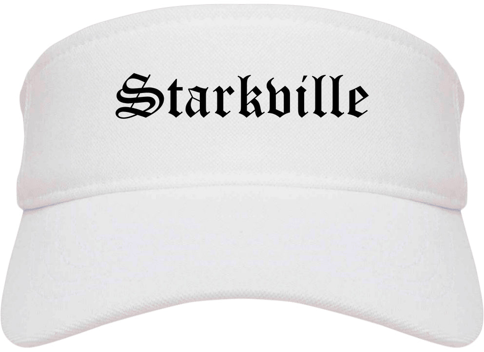 Starkville Mississippi MS Old English Mens Visor Cap Hat White