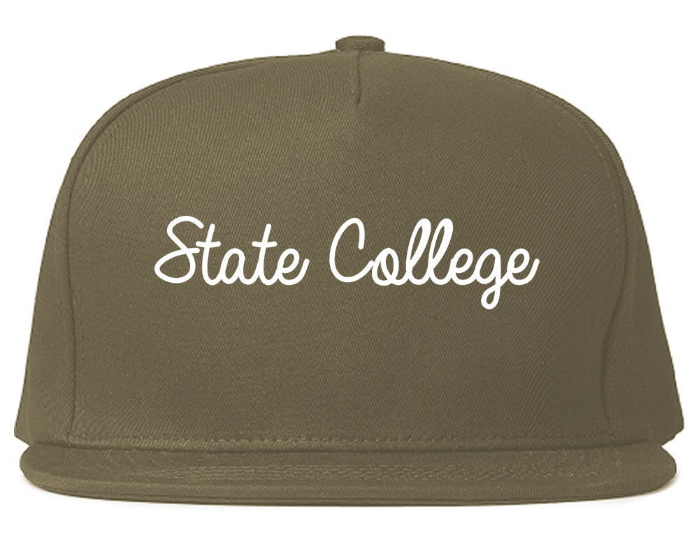 State College Pennsylvania PA Script Mens Snapback Hat Grey