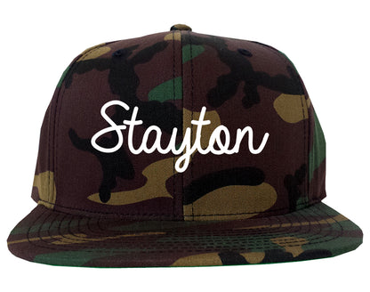 Stayton Oregon OR Script Mens Snapback Hat Army Camo