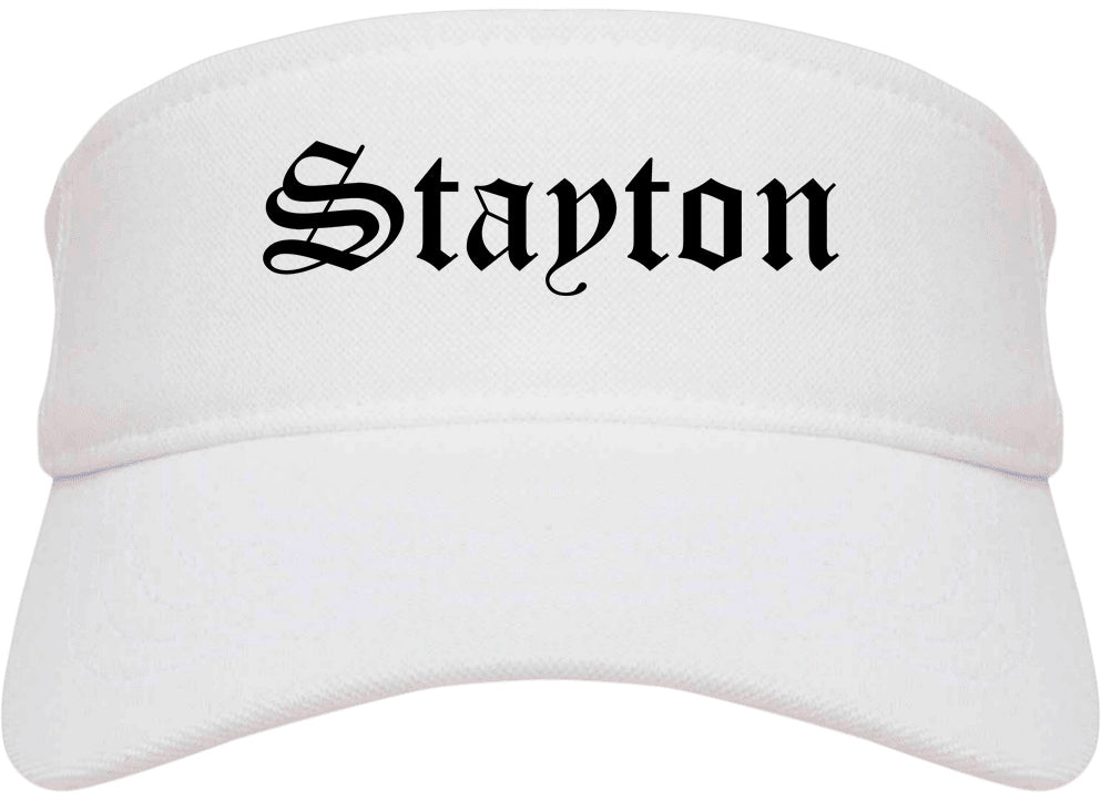 Stayton Oregon OR Old English Mens Visor Cap Hat White