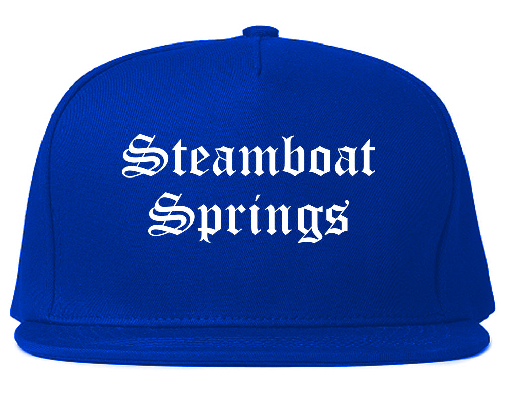 Steamboat Springs Colorado CO Old English Mens Snapback Hat Royal Blue