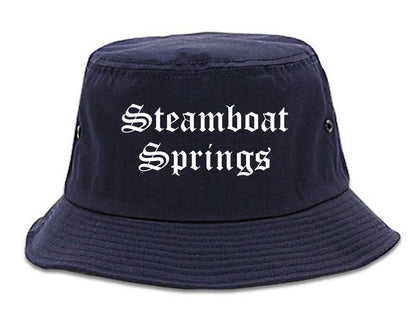 Steamboat Springs Colorado CO Old English Mens Bucket Hat Navy Blue