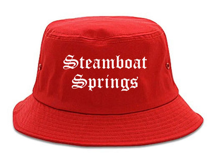 Steamboat Springs Colorado CO Old English Mens Bucket Hat Red
