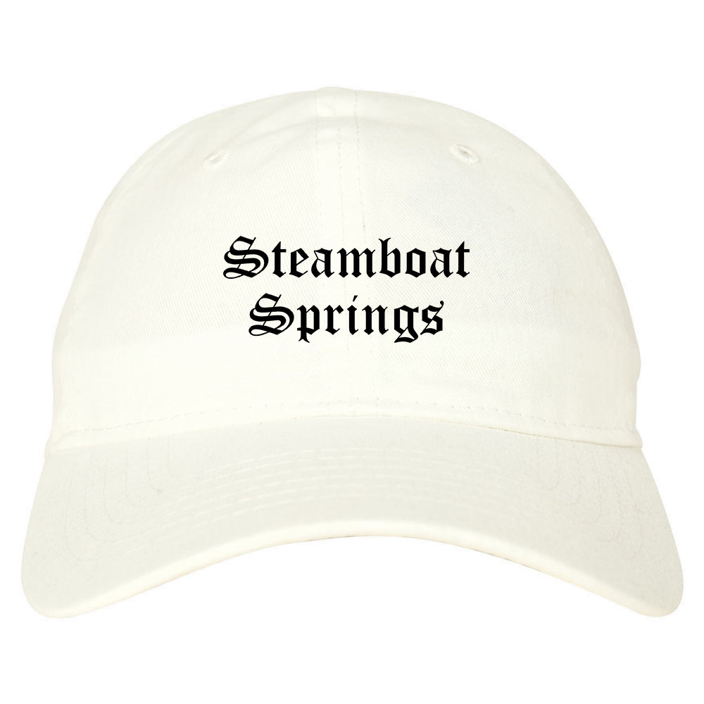 Steamboat Springs Colorado CO Old English Mens Dad Hat Baseball Cap White