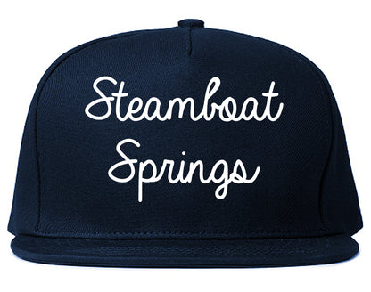Steamboat Springs Colorado CO Script Mens Snapback Hat Navy Blue
