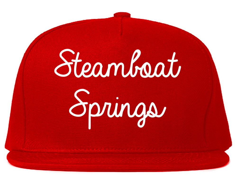 Steamboat Springs Colorado CO Script Mens Snapback Hat Red