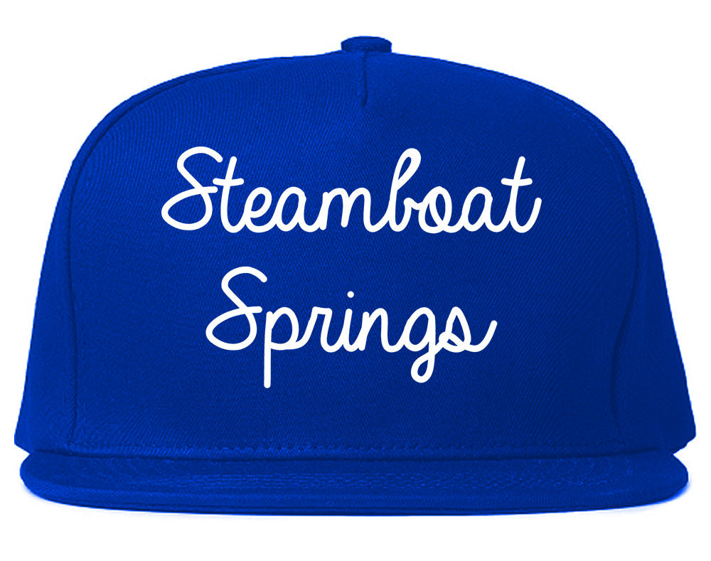 Steamboat Springs Colorado CO Script Mens Snapback Hat Royal Blue