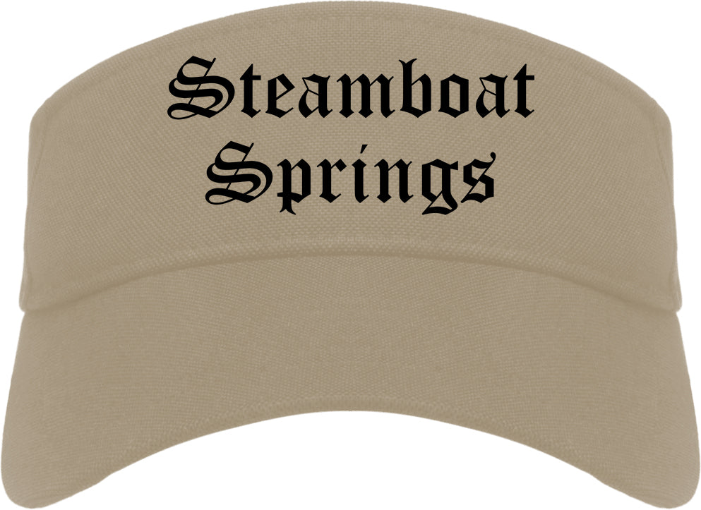 Steamboat Springs Colorado CO Old English Mens Visor Cap Hat Khaki