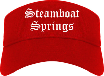 Steamboat Springs Colorado CO Old English Mens Visor Cap Hat Red