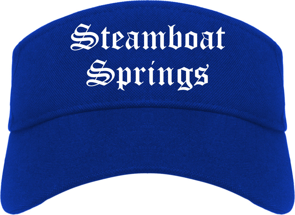Steamboat Springs Colorado CO Old English Mens Visor Cap Hat Royal Blue