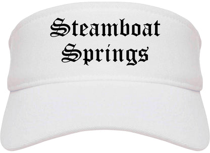 Steamboat Springs Colorado CO Old English Mens Visor Cap Hat White
