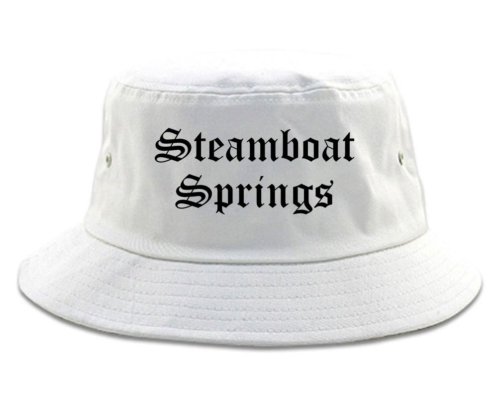 Steamboat Springs Colorado CO Old English Mens Bucket Hat White