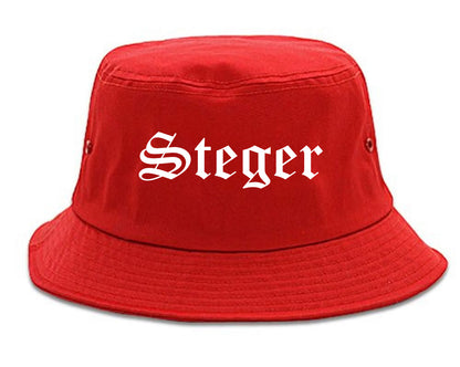 Steger Illinois IL Old English Mens Bucket Hat Red