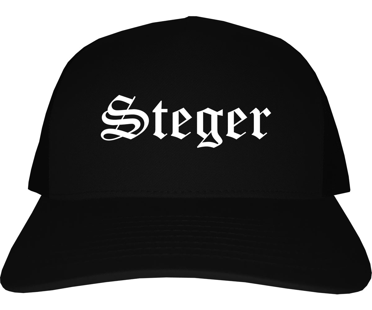 Steger Illinois IL Old English Mens Trucker Hat Cap Black