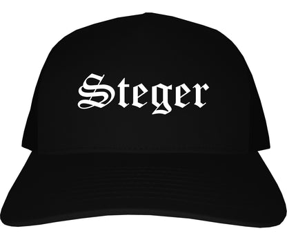 Steger Illinois IL Old English Mens Trucker Hat Cap Black