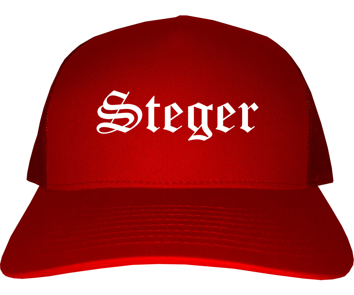 Steger Illinois IL Old English Mens Trucker Hat Cap Red