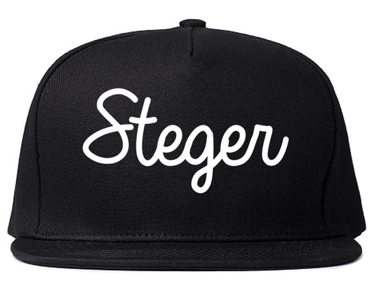 Steger Illinois IL Script Mens Snapback Hat Black