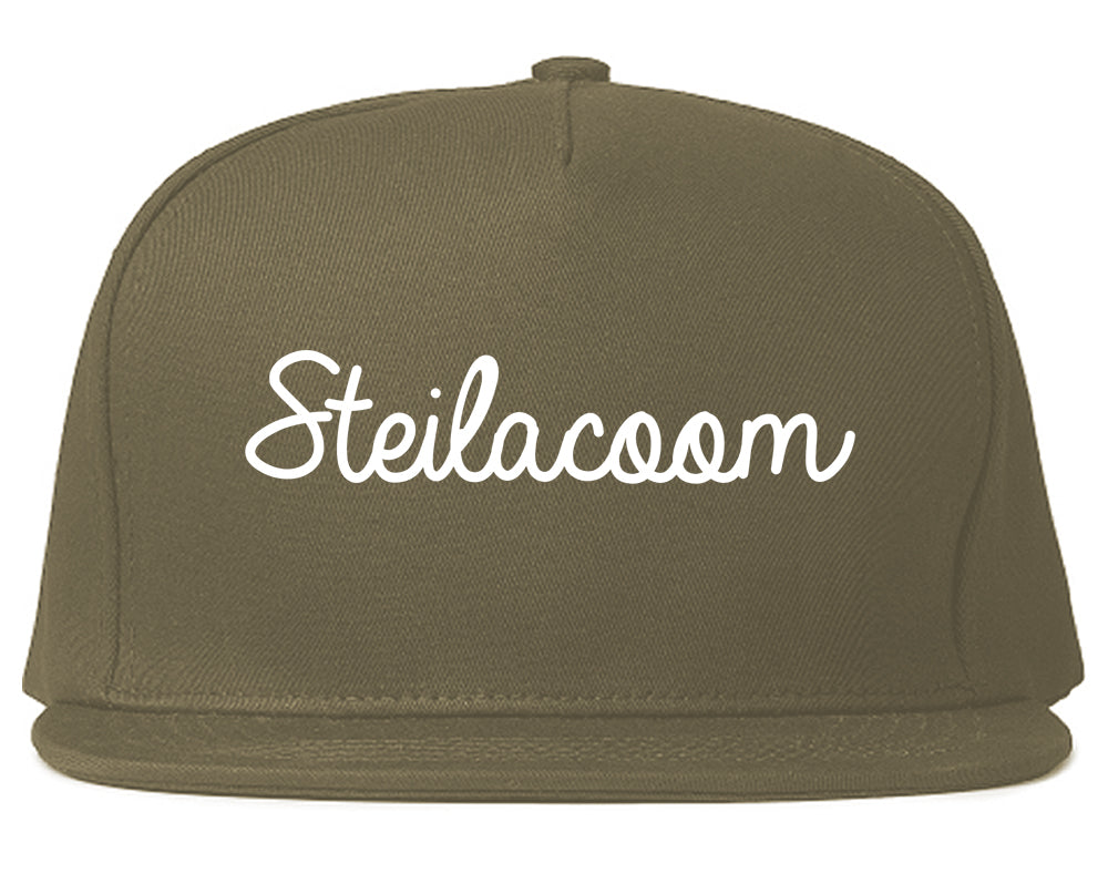 Steilacoom Washington WA Script Mens Snapback Hat Grey