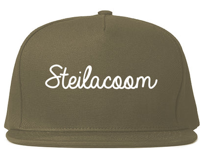 Steilacoom Washington WA Script Mens Snapback Hat Grey