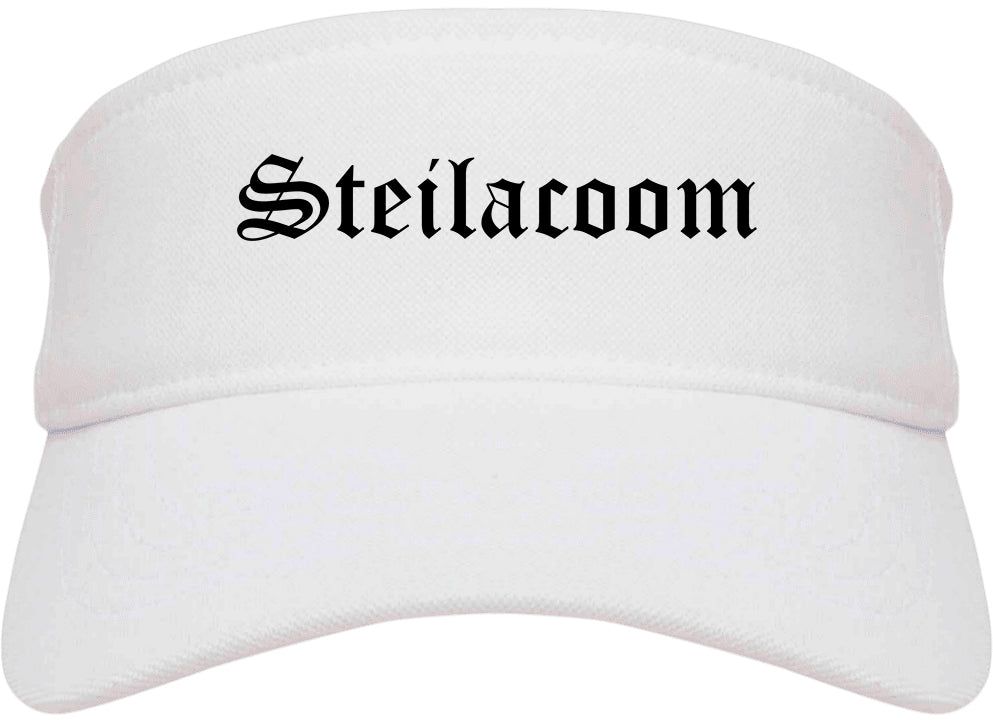 Steilacoom Washington WA Old English Mens Visor Cap Hat White