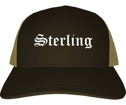 Sterling Colorado CO Old English Mens Trucker Hat Cap Brown