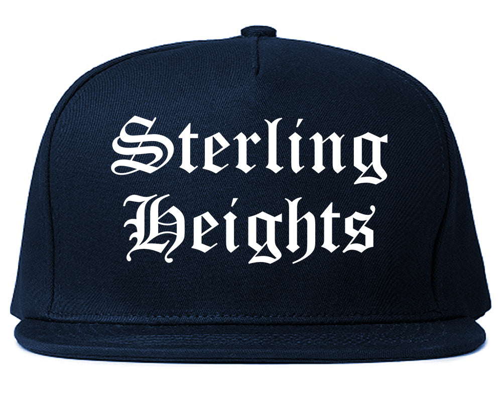 Sterling Heights Michigan MI Old English Mens Snapback Hat Navy Blue