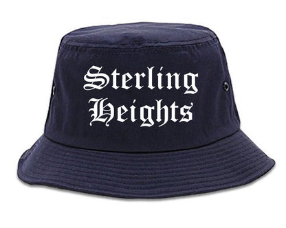 Sterling Heights Michigan MI Old English Mens Bucket Hat Navy Blue