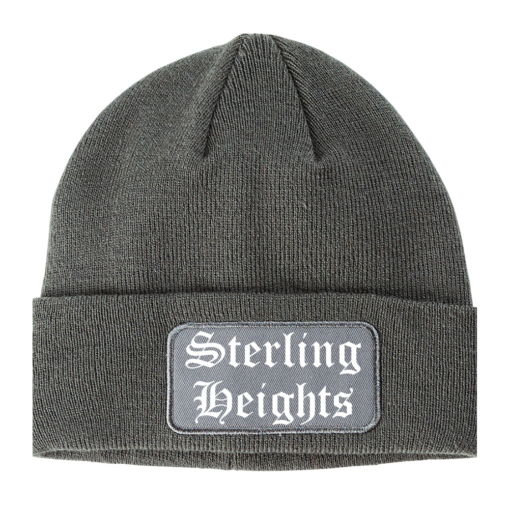 Sterling Heights Michigan MI Old English Mens Knit Beanie Hat Cap Grey