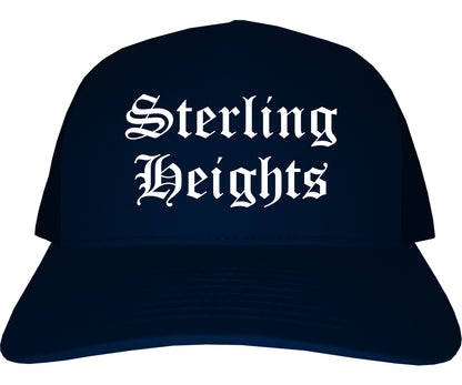 Sterling Heights Michigan MI Old English Mens Trucker Hat Cap Navy Blue
