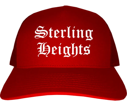 Sterling Heights Michigan MI Old English Mens Trucker Hat Cap Red