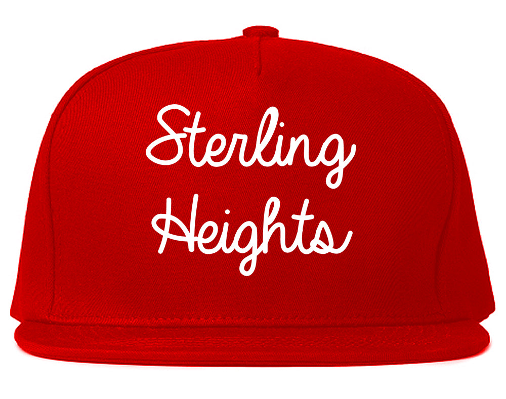 Sterling Heights Michigan MI Script Mens Snapback Hat Red