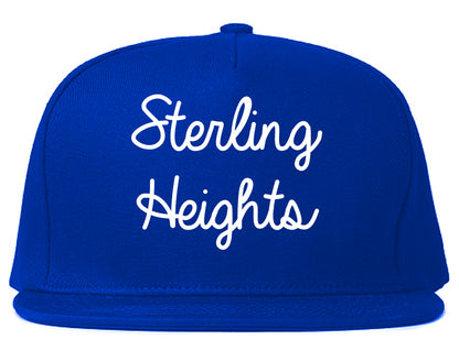 Sterling Heights Michigan MI Script Mens Snapback Hat Royal Blue