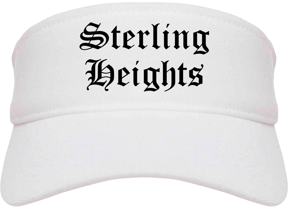 Sterling Heights Michigan MI Old English Mens Visor Cap Hat White