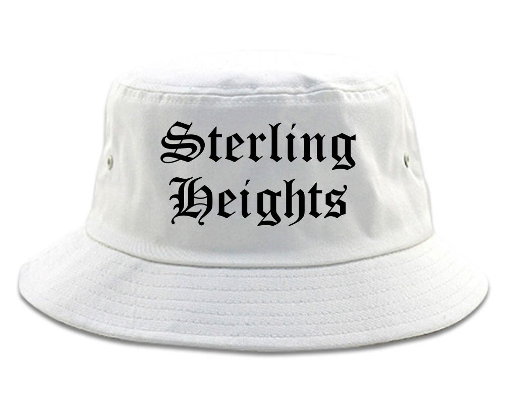 Sterling Heights Michigan MI Old English Mens Bucket Hat White