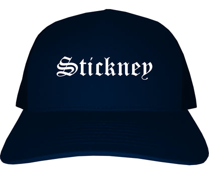 Stickney Illinois IL Old English Mens Trucker Hat Cap Navy Blue