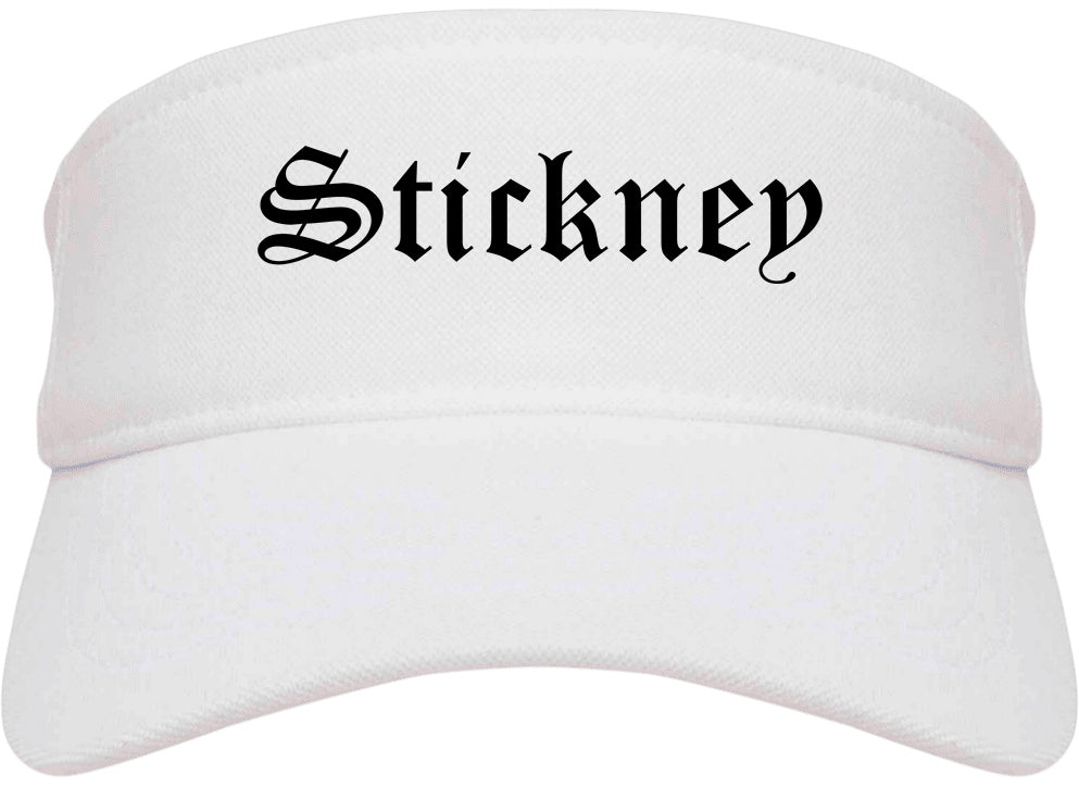 Stickney Illinois IL Old English Mens Visor Cap Hat White