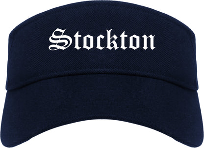 Stockton California CA Old English Mens Visor Cap Hat Navy Blue