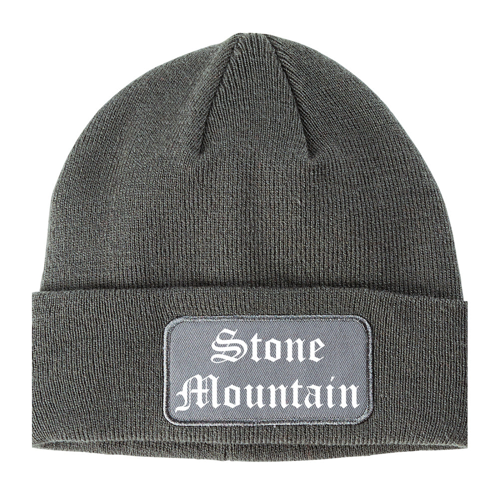 Stone Mountain Georgia GA Old English Mens Knit Beanie Hat Cap Grey