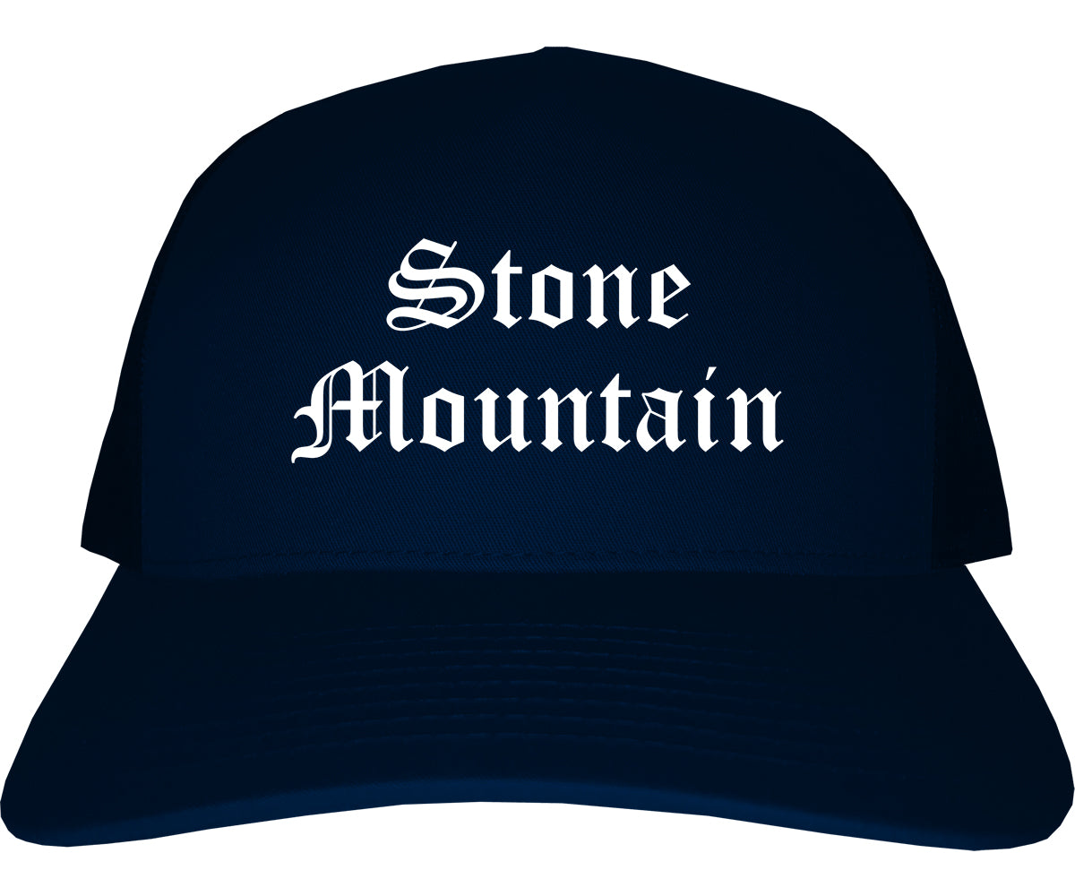 Stone Mountain Georgia GA Old English Mens Trucker Hat Cap Navy Blue