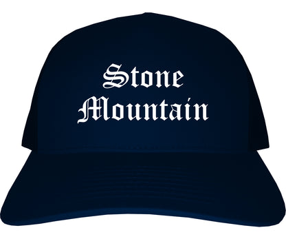 Stone Mountain Georgia GA Old English Mens Trucker Hat Cap Navy Blue