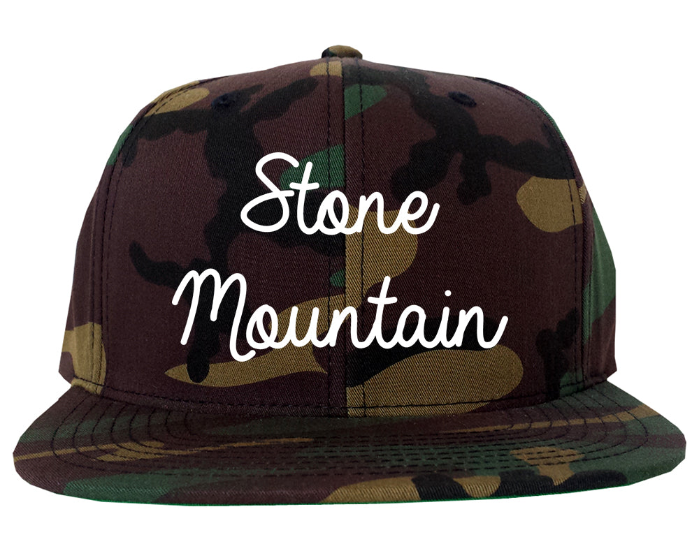 Stone Mountain Georgia GA Script Mens Snapback Hat Army Camo